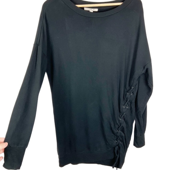 Express Women’s Black Side Lace Up Sweater Knit Tunic Dress - Picture 2 of 16